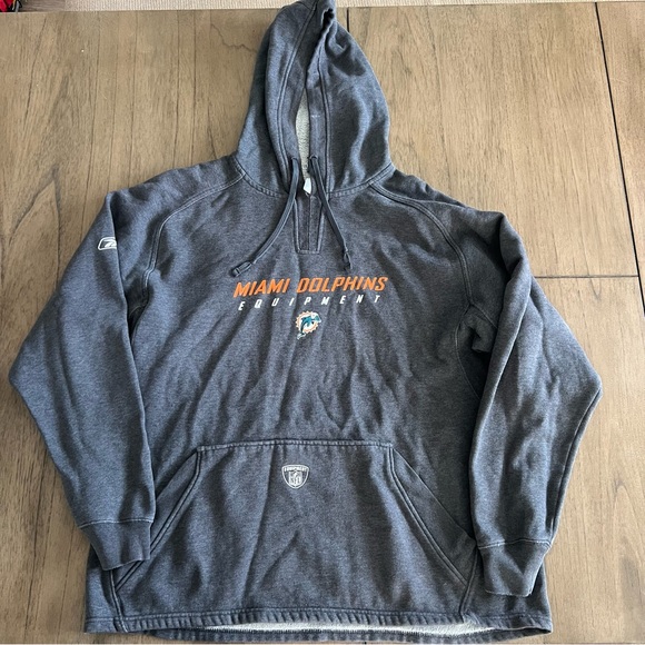 Y2K Vintage Miami Dolphins Hoodie Mens L Gray Reebok Sweatshirt Heavyweight - Picture 1 of 10